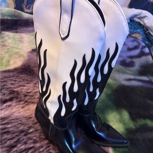 Zara Black and White Heeled Boots